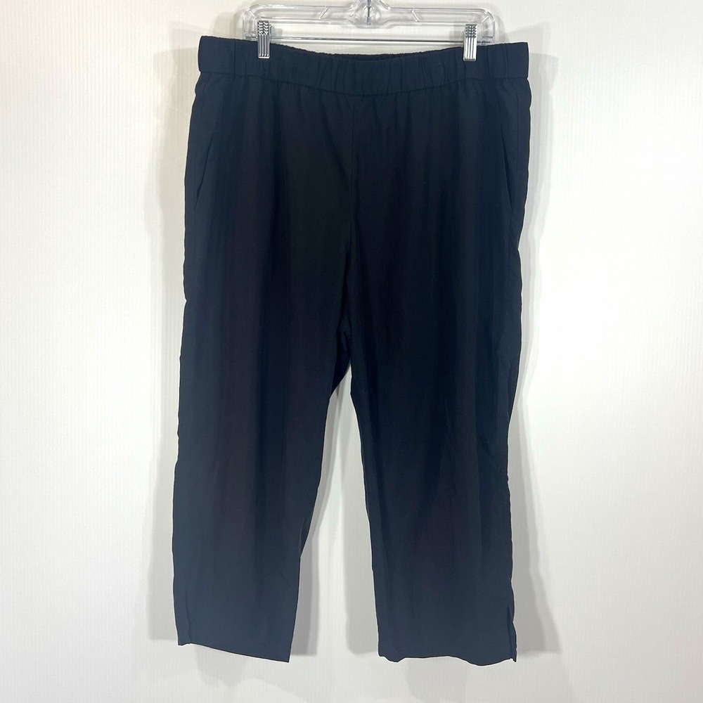 Eileen Fisher Cropped Straight Leg Pull On Pants Size XL Black Tencel Lyocell